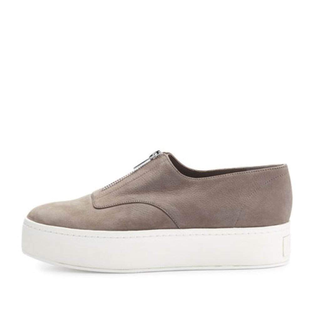 Vince Limestone Warner Zip Suede Platform Sneakers